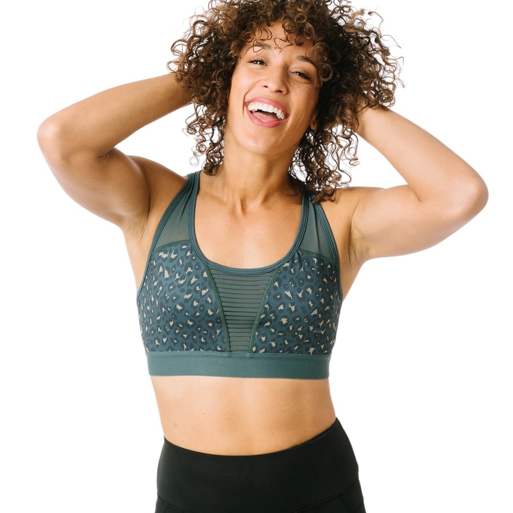 Zyia Pine Leopard Bomber Sports Bra